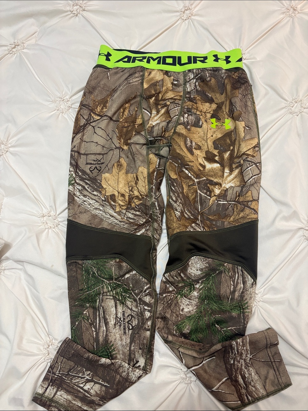 Under Armour Kids Camo Leggings with Neon Green Waistband